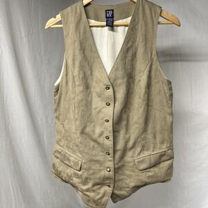 Y2K Small GAP Vest Women Small Tan Excellent  Jacquard Button Front V-Neck